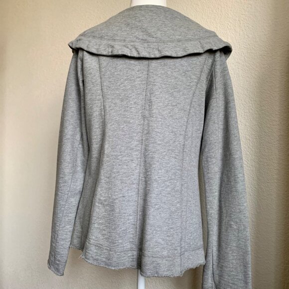 LUCKY BRAND Shrunken Grey Cotton Knit Jacket with Drawstring Collar L - Picture 2 of 8